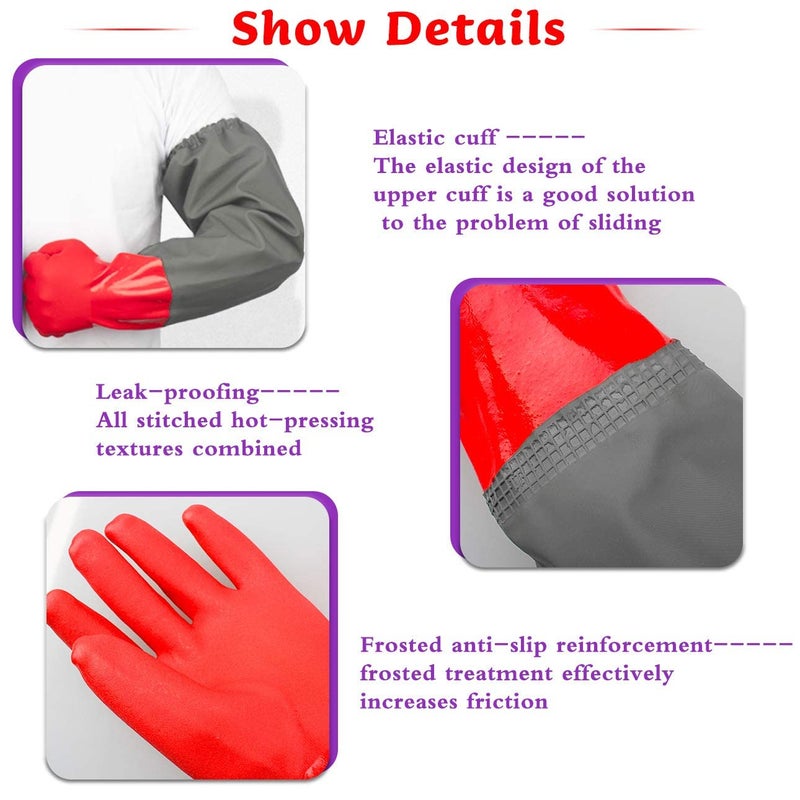 Coopache Full Arm Pond Gloves with Cotton lining Extra Long Waterproof Gloves for Pond Cleaning Care and Machinery Industry 25-inch (Red & Black  Medium) - Image 4